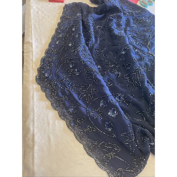 Roamans 1X Royal Navy Blue Intricate Bead & Sequin Short Sleeve Dressy Lined EUC - Picture 12 of 15